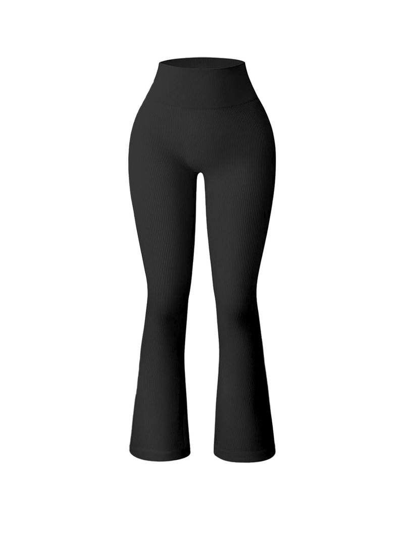 Women's Solid High Waist Sports Flare Leg Pants, Fold Over Flare Pants, Casual Comfy Breathable Seamless Yoga Bell Bottom Trousers for Gym Workout Running, High Stretch Leggings