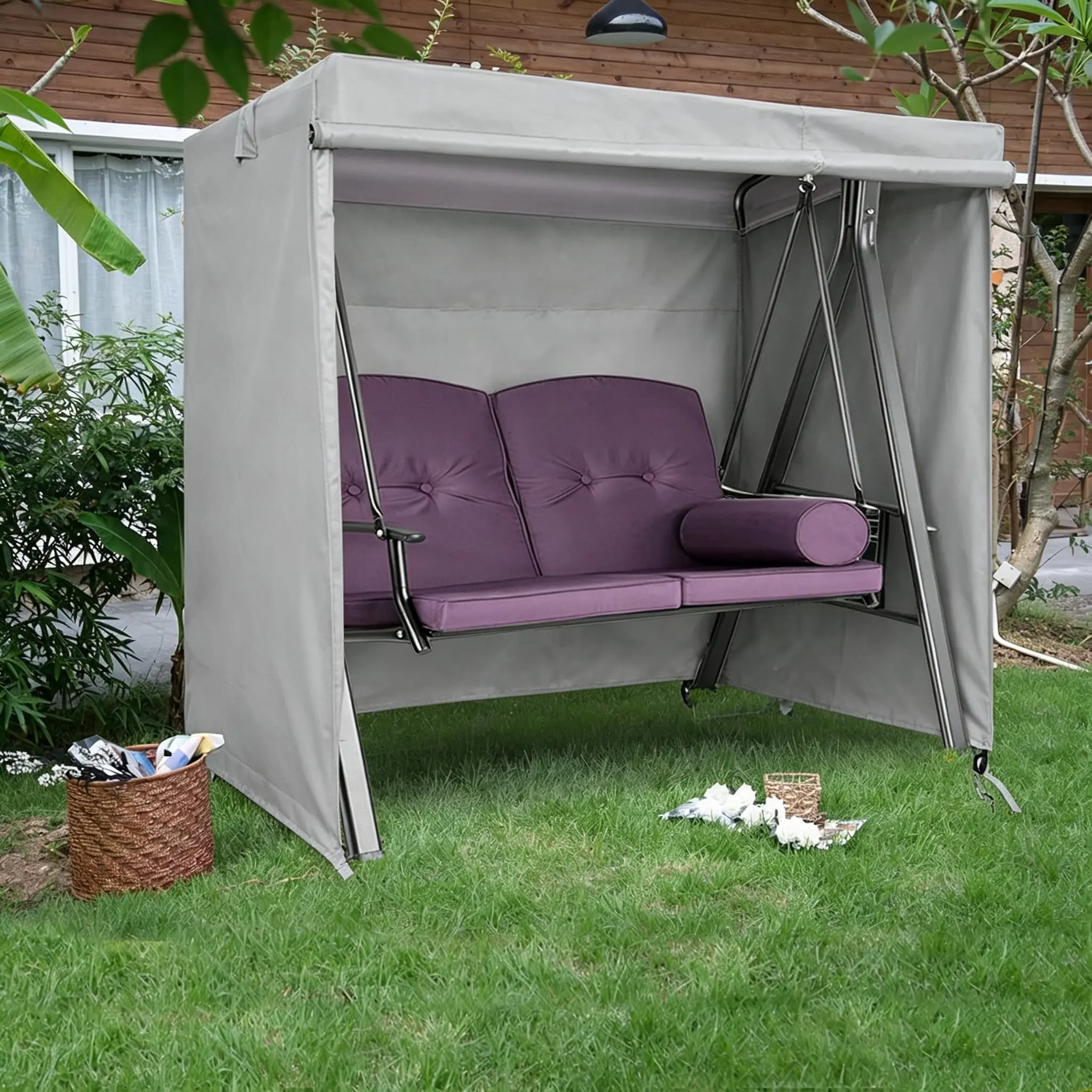 1pc Outdoor Swing Cover, Patio Swing Cover, Garden Hammock Cover Glider Chair Cover Porch Swing Cover, for Outdoor Patio Garden Swing Chair durable Waterproof Dustproof Windproof  (Gray, 220*125*170cm)