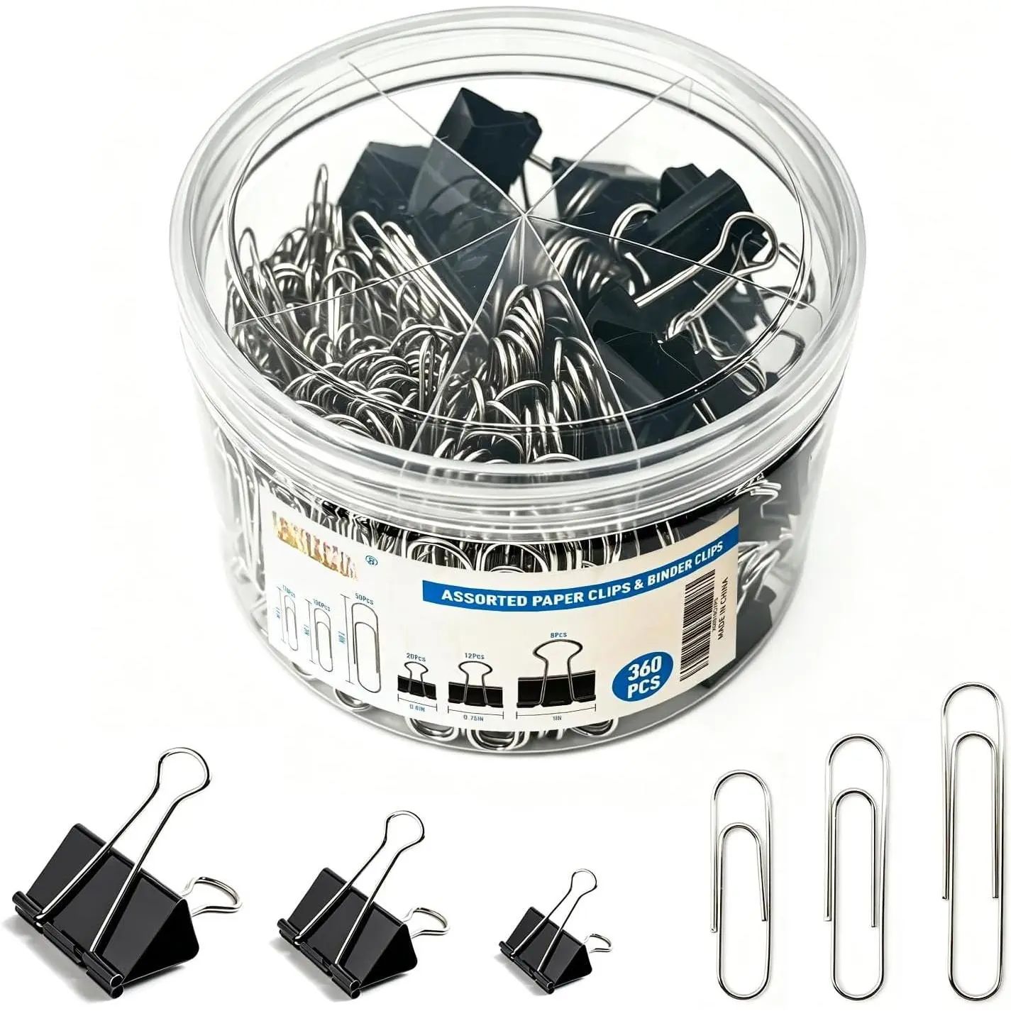 360 Pack Paper Clips and Binder Clips Set –  Sizes Paperclips with  Medium & Large Binder Clips for Office School  Organization