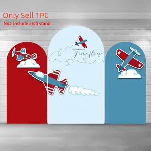 Time Flies Airplane Arch Covers Stretchy Backdrop, Red Blue Plane Design, Perfect for Kids Birthday, First Birthday Photo Backdrop, Birthday Party Decorations, Party Decoration Supplies
