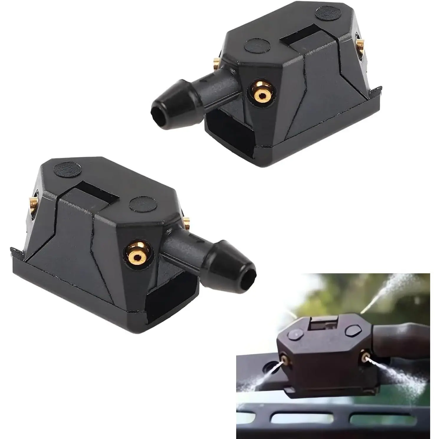 2 count Front Windshield Washer Nozzles, 4 Holes Auto Left Right Front Windshield Wiper Arm  Nozzle, Jet 4-Way 8mm 9mm Windshield Nozzle ,   Accessories (Black)