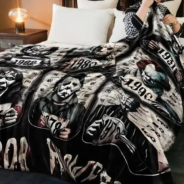 [Summer Sale Deals] Plush Flannel Horror Movie Throw Blanket - Soft, Cozy, Stain Resistant, Multi-Size - Ideal for Halloween Indoor Use (Home, Office)