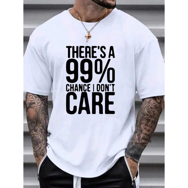 Plus Size Men Casual Slogan Print Round Neck Short Sleeve T-Shirt, Summer