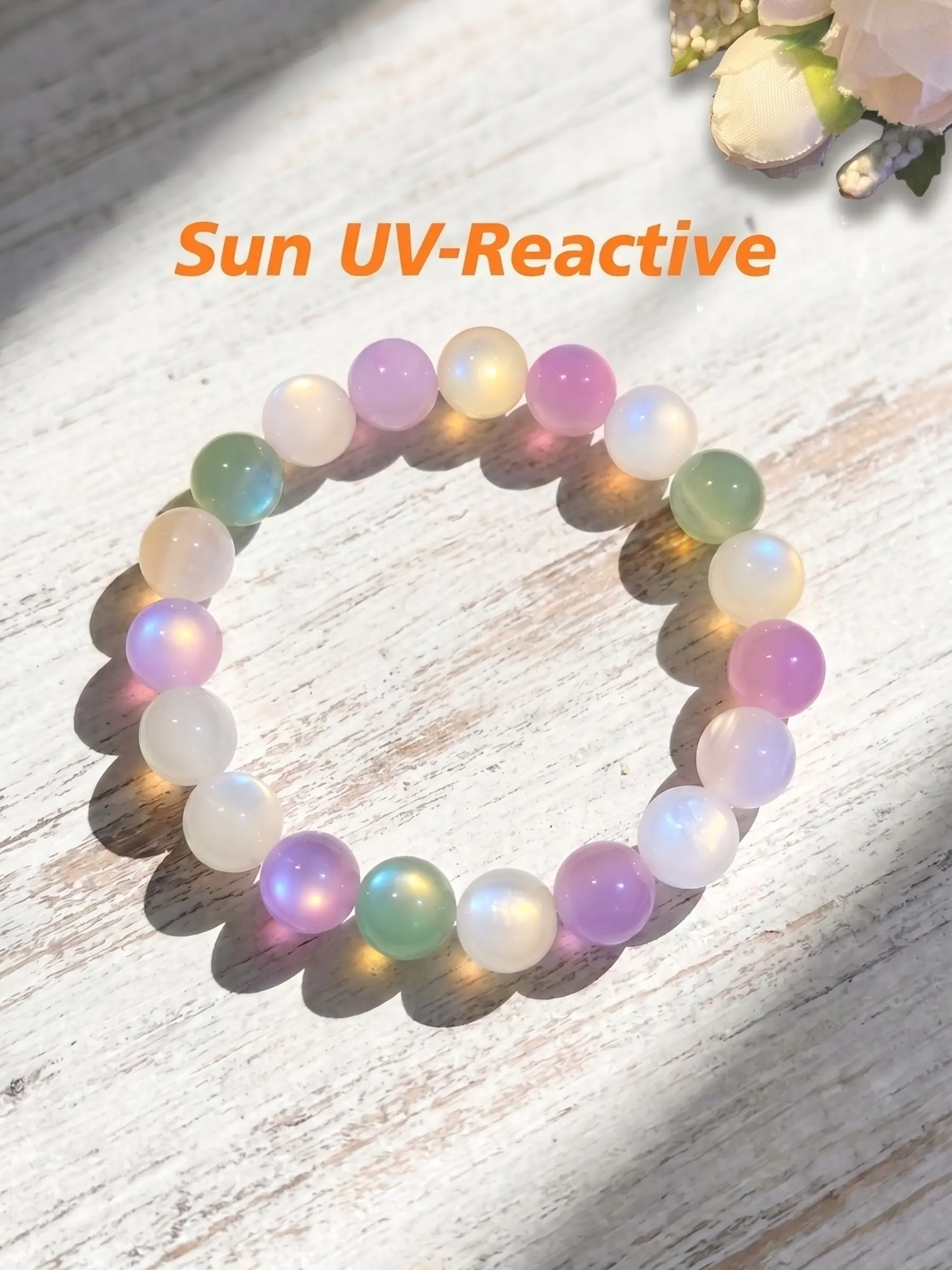 Rainbow Rose UV Color Changing Bracelet for Women Dopamine Multicolor Photochromic Beaded Hand Chain Trendy Versatile Daily Jewelry