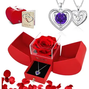 Preserved Red Real Rose with I Love You Birthstone Necklace,  Day Romantic Gifts for Mom Grandma Wife Girlfriend  Valentines Anniversary Birthday for Women (Sept)