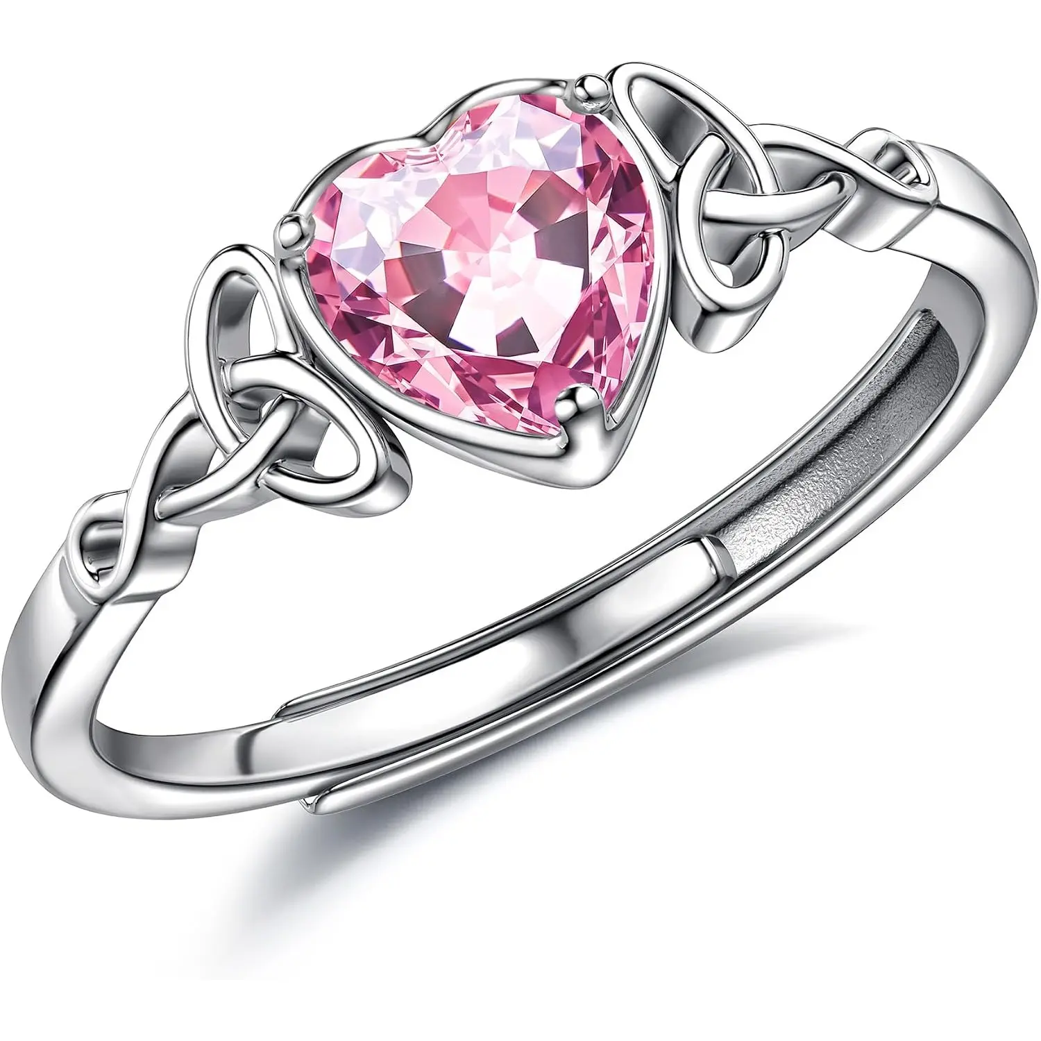 Heart Birthstone Celtic Knot Ring 925 Sterling Silver Adjustable Engagement Wedding Promise Thumb Rings for Women Girls