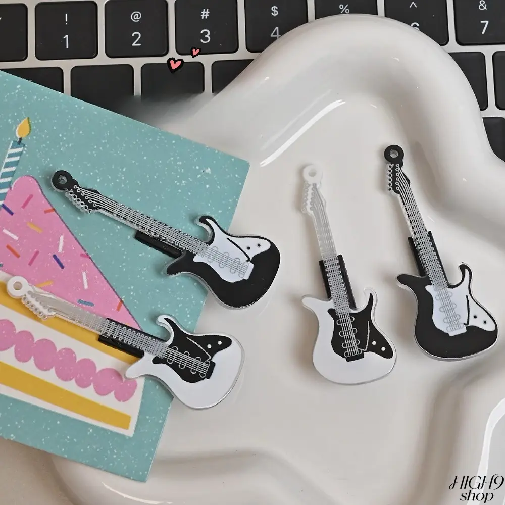 Cute Mini Electric Guitar Shaped Acrylic Barrettes, Black White Rock Style Bangs Hair Clips, Trendy Music Themed Hair Accessories, Ideal Side Hair Pins For Girls, Teens And Music Fans Daily Styling