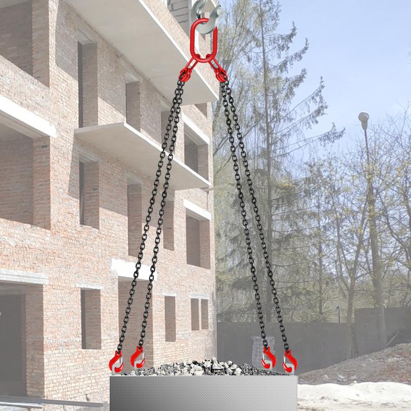 10 Feet Chain Hoist 5/ 16inch x 10 Feet Engine Lifting Chain G80 Alloy Steel Engine Chain Hoist 3 Tons, with 4-Legged Hook and Adjuster, for Mining, Machinery, Ports, Construction