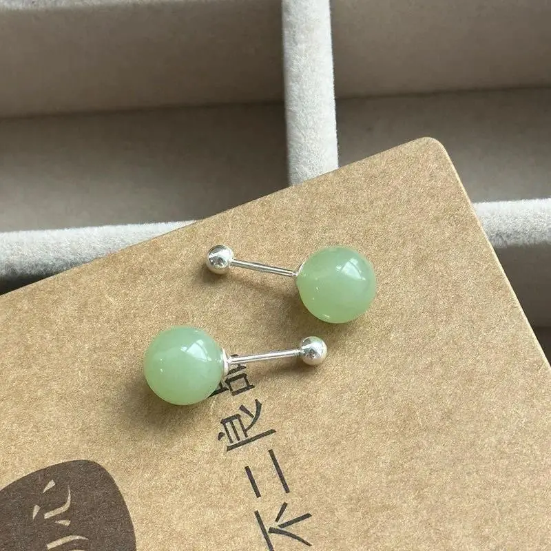 925 Sterling Silver Ball Jade Stud Earrings For Women Wedding Elegant Luxury Jewelry Accessories Wholesale Jewellery Money 925
