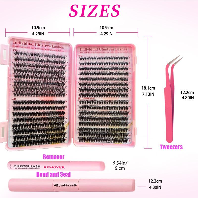 Natural Look Eyelash Extensions Set, Summer Gifts, 1 Set False Eyelashes Extensions Set with Accessories, Professional Makeup Accessories for Women, DIY Cluster Lashes, DIY Lash Kit, High Quality Eyelashes, Hybrid Lash Set, Individual False Eyelashes