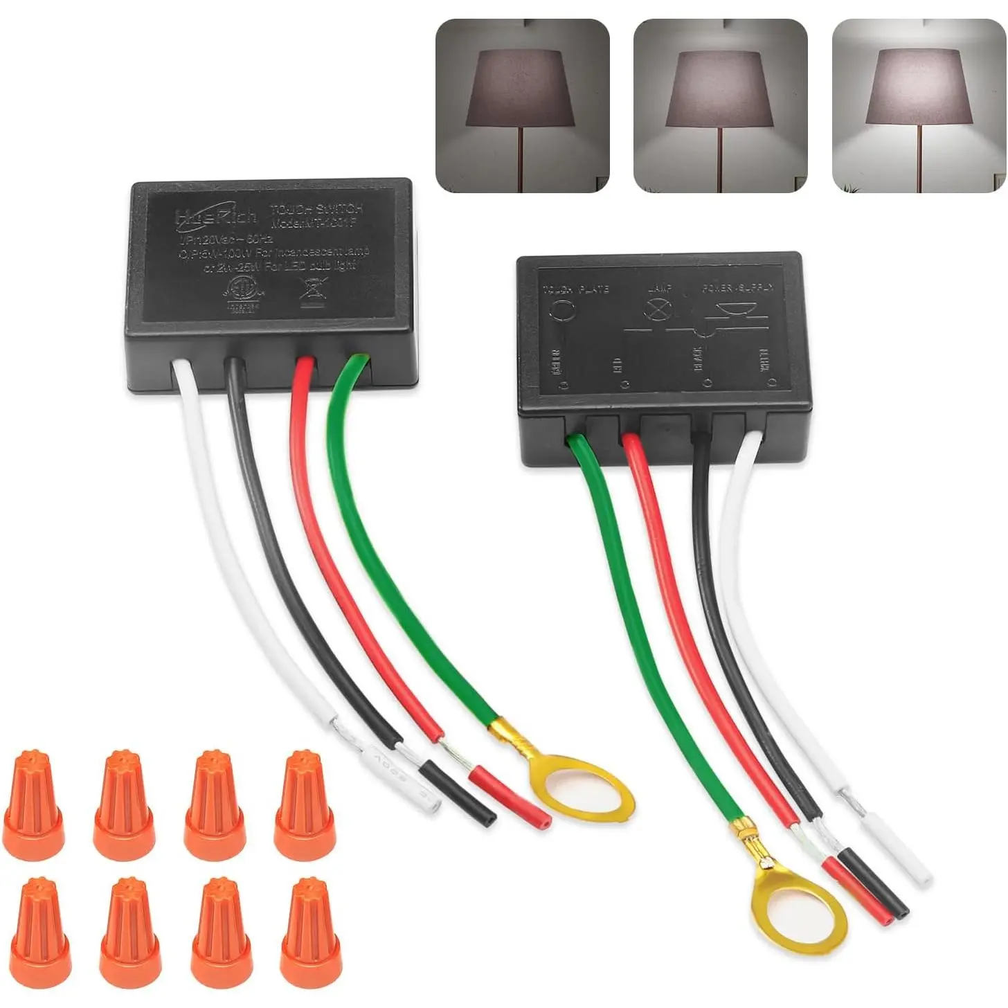 Lamp  2 Pack,  Lamp Control Module for Dimmable LED, Incandescent, , Lamp   Kit,  Dimmer Sensor with 3 Levels Brightness and Wiring Caps