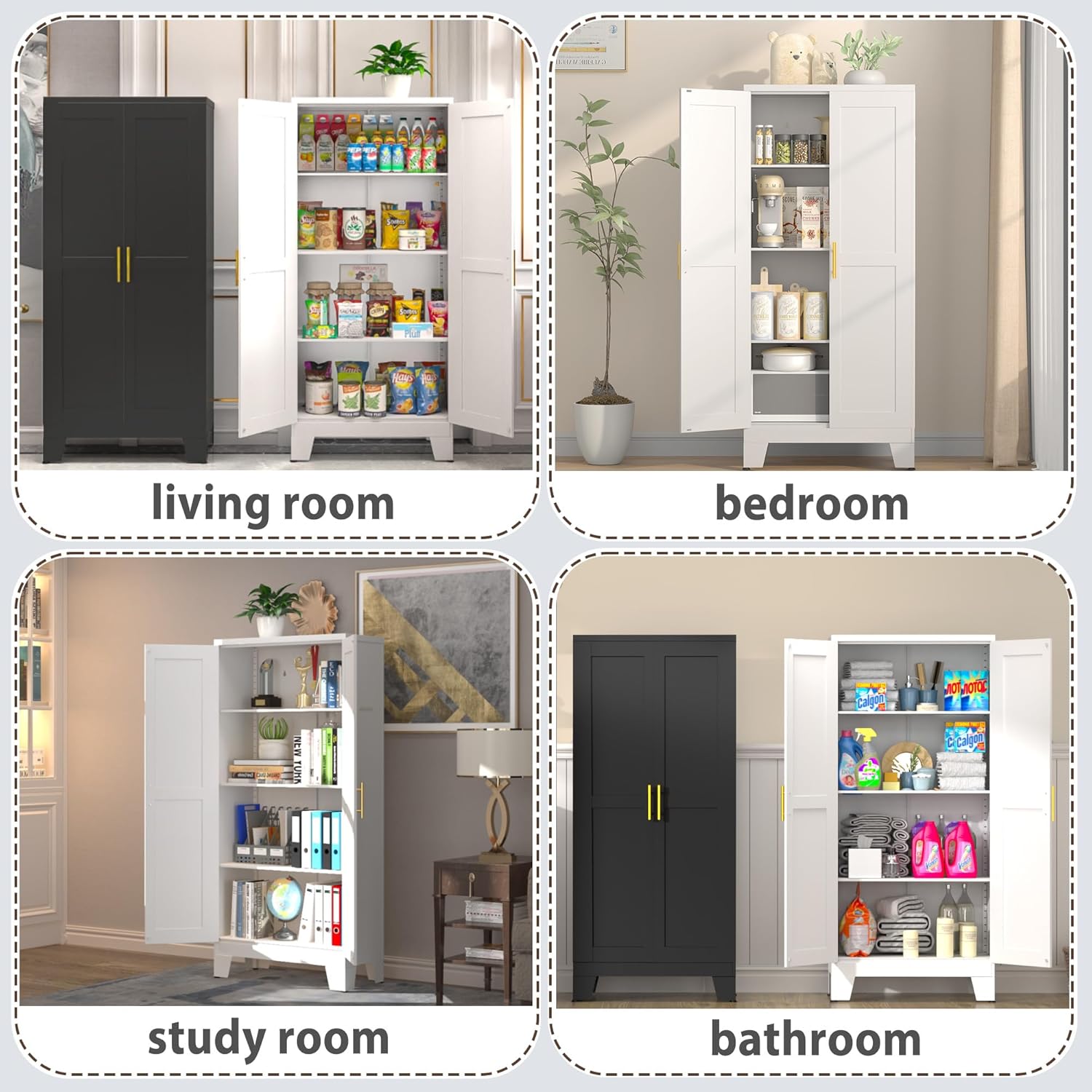 61.02" Pantry Cabinet, Kitchen Pantry Storage Cabinets with Adjustable Shelves and Feet, White Pantry Storage Cabinet for Kitchen, Dining Room, Living Room and Bathroom Cupboard Furniture