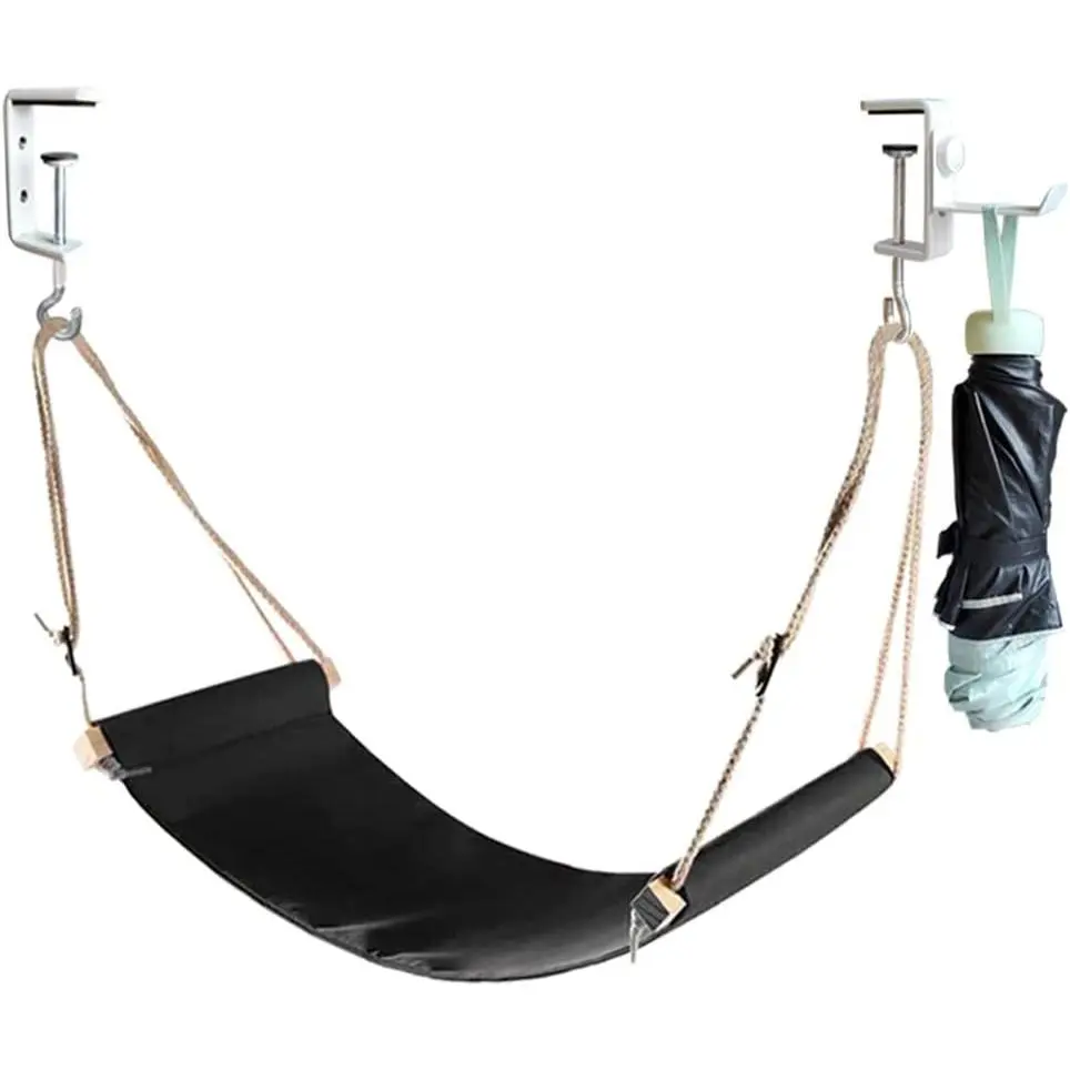 Canvas Foot Rest Hammock, Adjustable Mini Foot Rest Stand Under Desk Home Office (Black)
