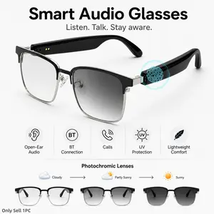 Photochromic Smart Glasses Bluetooth, Open-Ear Wireless Audio, Music & Calls, UV Protection, Lightweight Smart Eyewear for Men Women Cycling Running Driving