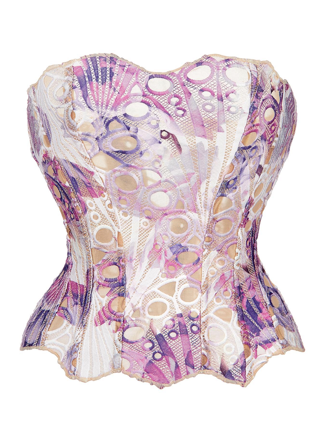 Women's Random Pattern Lace Up Shapewear Tube Top, Elegant Contrast Lace Corset Top, Tummy Control Shapewear Underwear for Women