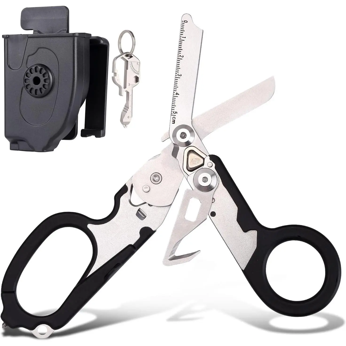 6 in 1 Trauma Shears,Camping,Trauma Shears Foldable,Emergency Response Medical Scissors with Strap and Breaker and Compatible Holster.(black)