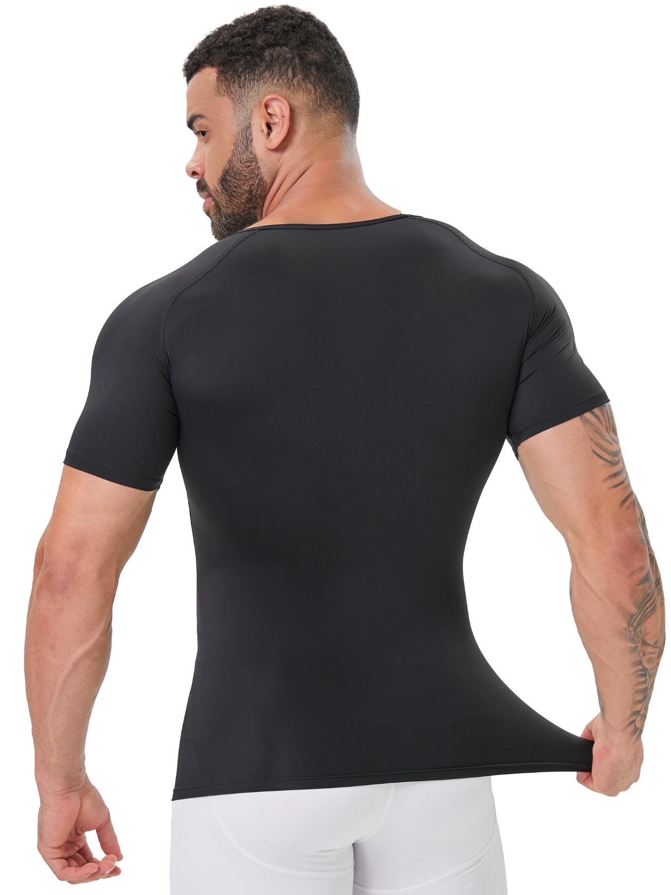 Men's Solid Color Compression Shapewear Tee, Breathable Comfortable High Stretch Shaper T-shirt for Daily Wear, Men's Shapewear Top for All Seasons, Shapewear Body Sculpting