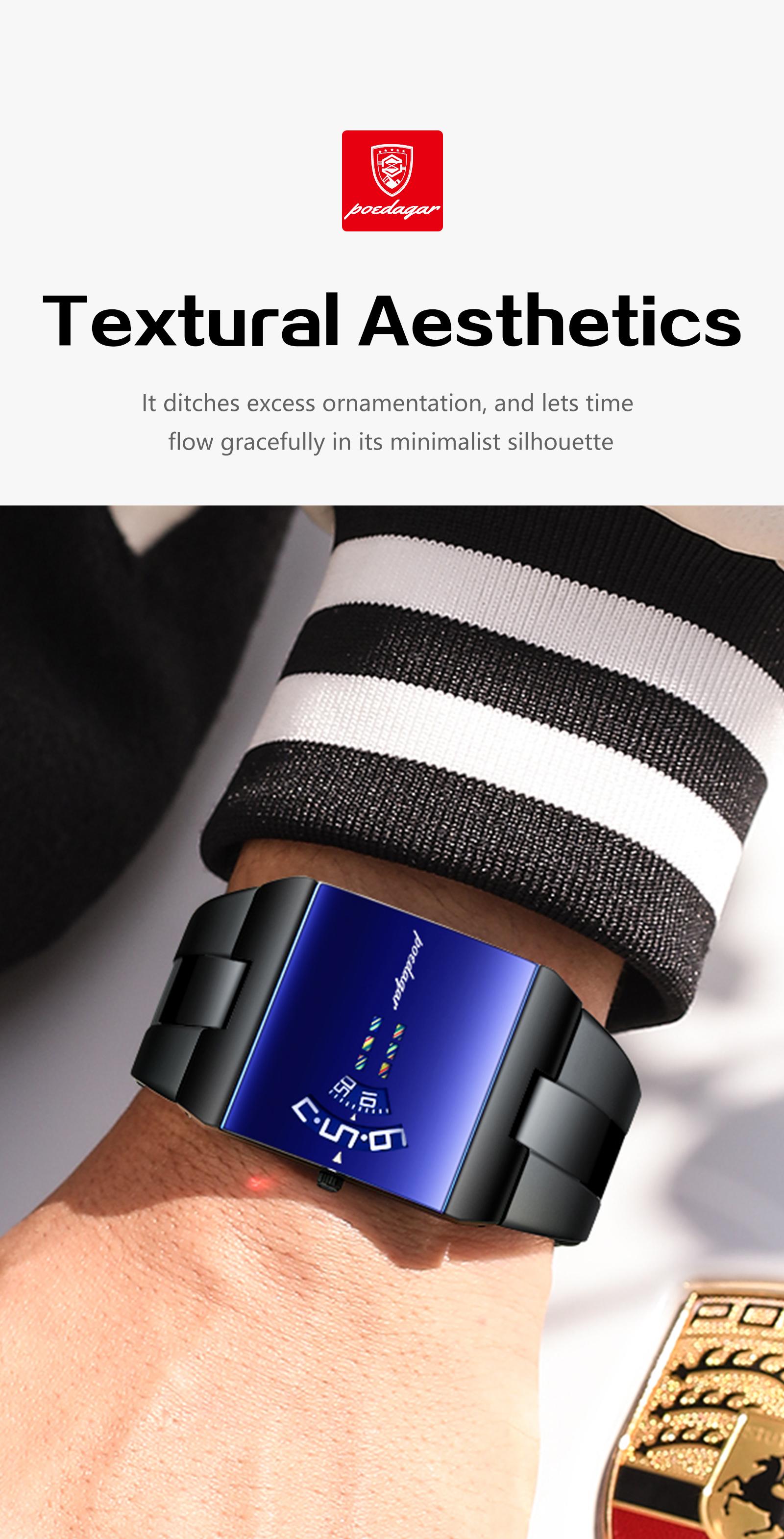 POEDAGAR Top Rectangular Original Men's Watch Waterproof Fashion Men's Watch Stainless Steel Quartz Sports Men's Watch