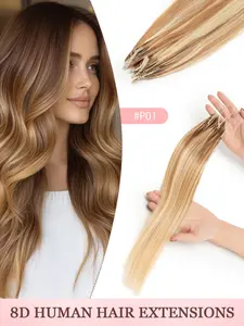 8d Micro Link Hair Extensions Human Hair Micro Bead Hair Extensions Straight Human Hair Ash Blonde Highlighted Bleach Blonde 50 Strands Nano Ring Invisible Mini Silicon Beads Microlink Hair Extensions
