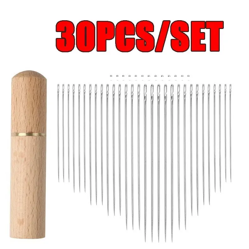 30Pcs Blind Sewing Needle Elderly Stainless Steel Quick Automatic Self-Threading Needle Stitching Pins DIY Punch Needle Threader