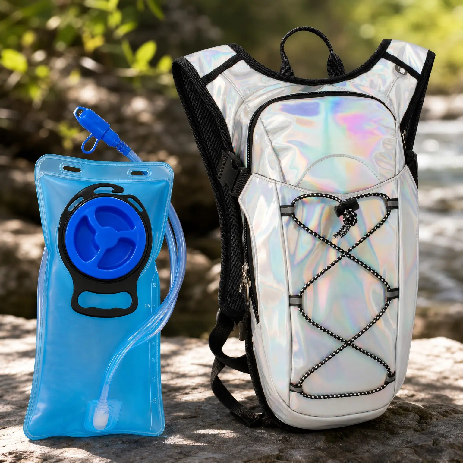 Reflective Hydration Backpack with 2L Bladder - Rave Hydration Pack for Hiking, Running, Cycling & Festivals