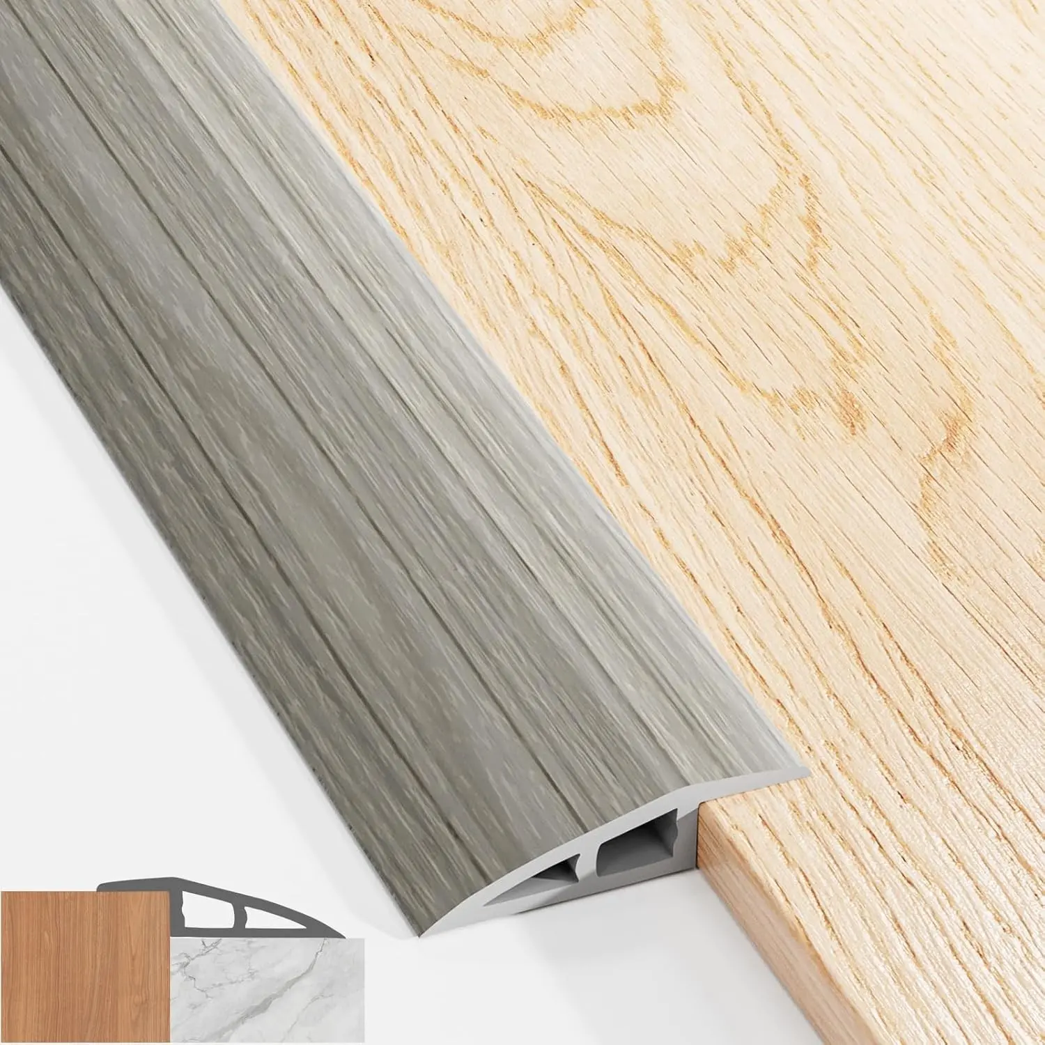 Carpet to Tile Transition Strip, Vinyl Floor Transition Strip Self Adhesive for Door Threshold Height Within 0.39", Carpet Edge Trim, Grey Textured Transitions Strips for Doorways & Floor