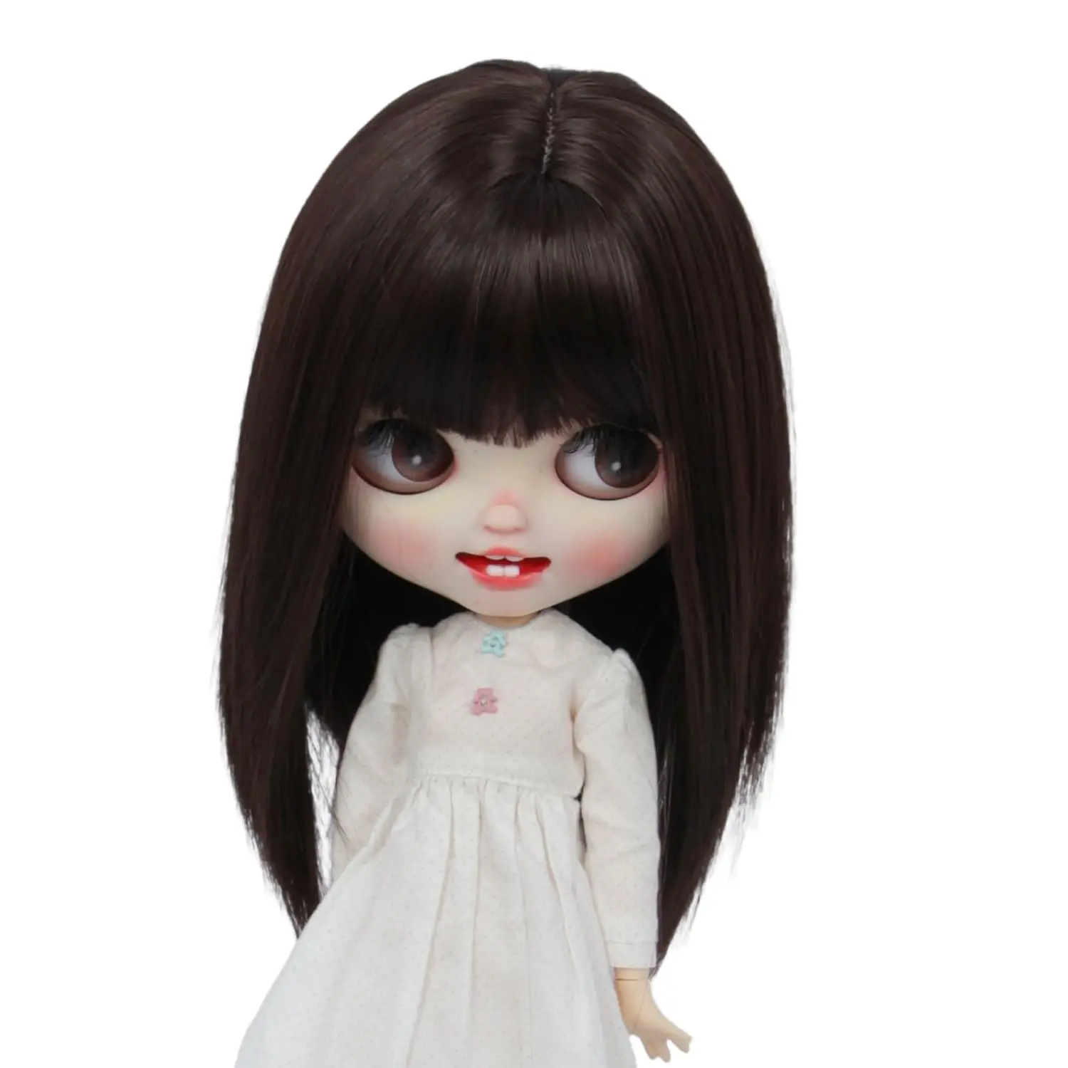 Just 1pc wig fit for 10-11 inch Head Dolls, Blyth Qbaby Amydoll Wig Short Straight Collection Hair (Dark Brown)