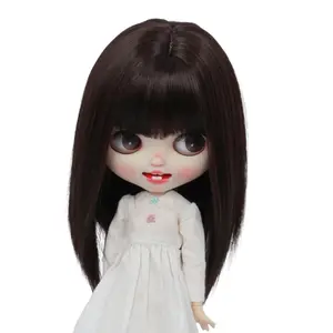Just 1pc wig fit for 10-11 inch Head Dolls, Blyth Qbaby Amydoll Wig Short Straight Collection Hair (Dark Brown)