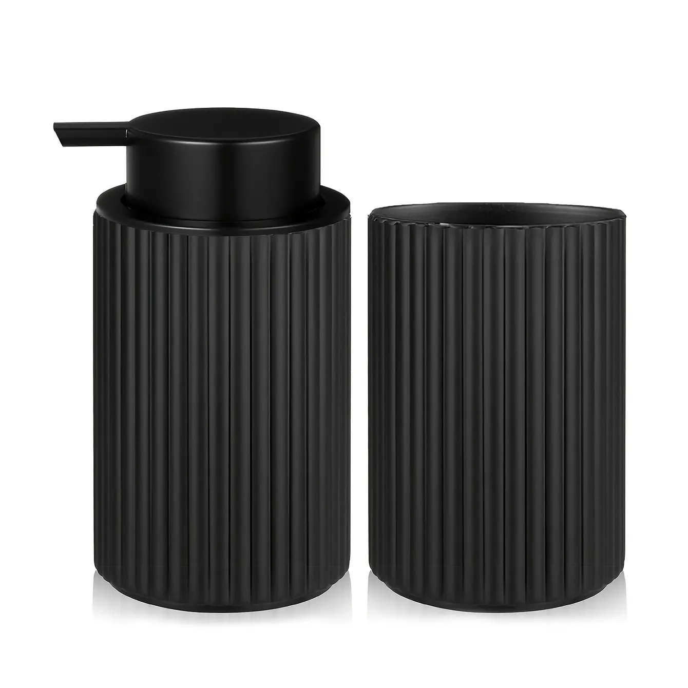 Matte Vertical Groove Foam Hand Soap Dispenser with Cup, Reusable Foam Liquid Soap Pump Bottle, Modern Bathroom Kitchen Accessory Set, Plastic Soap Dispenser