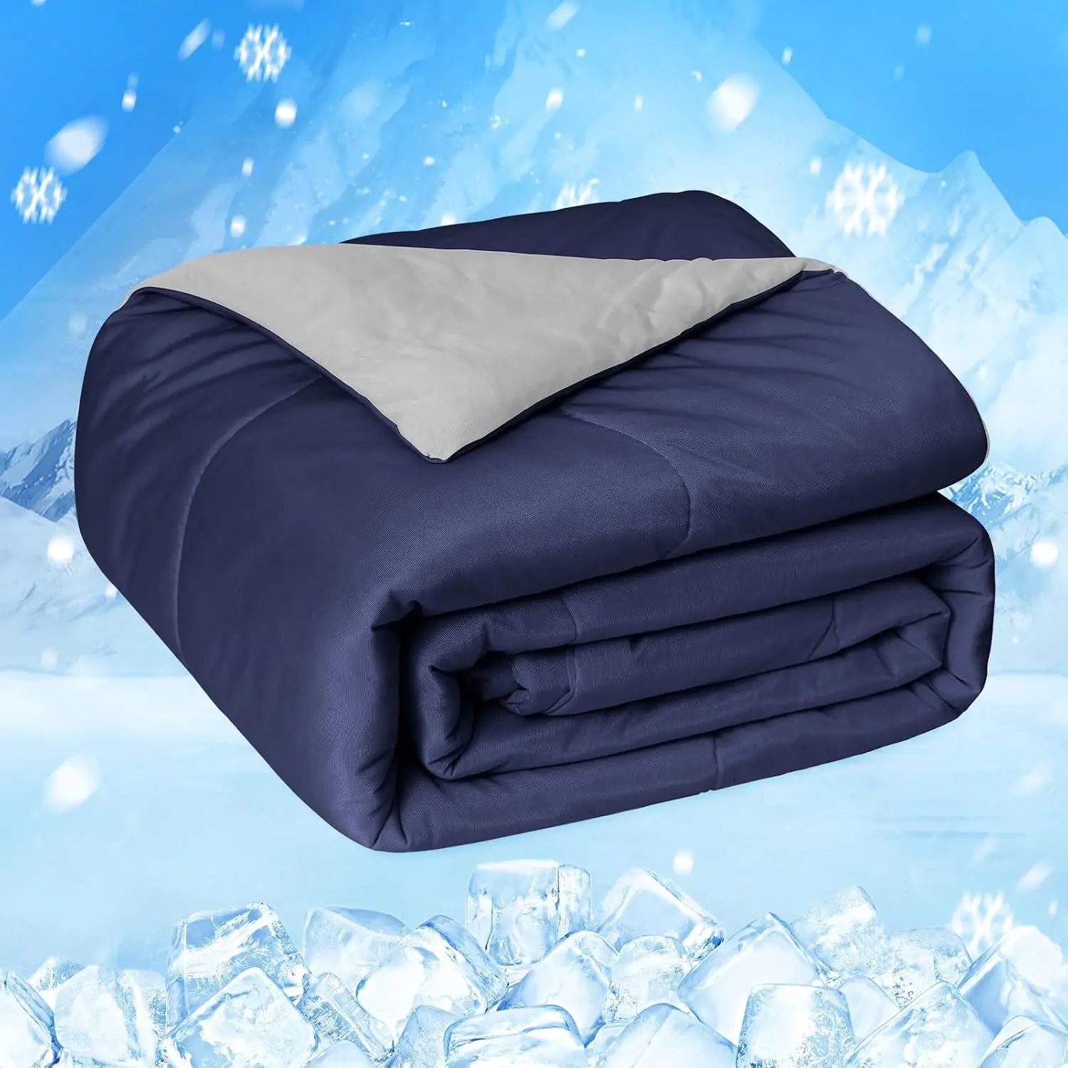 Cooling Comforter for Hot Sleepers - Both Sides Q-Max>0.45 Arc-Chill Cooling Fiber for -, Breathable Soft Keep Cool Summer Blanket for Bed Couch Sofa, Dark Blue,
