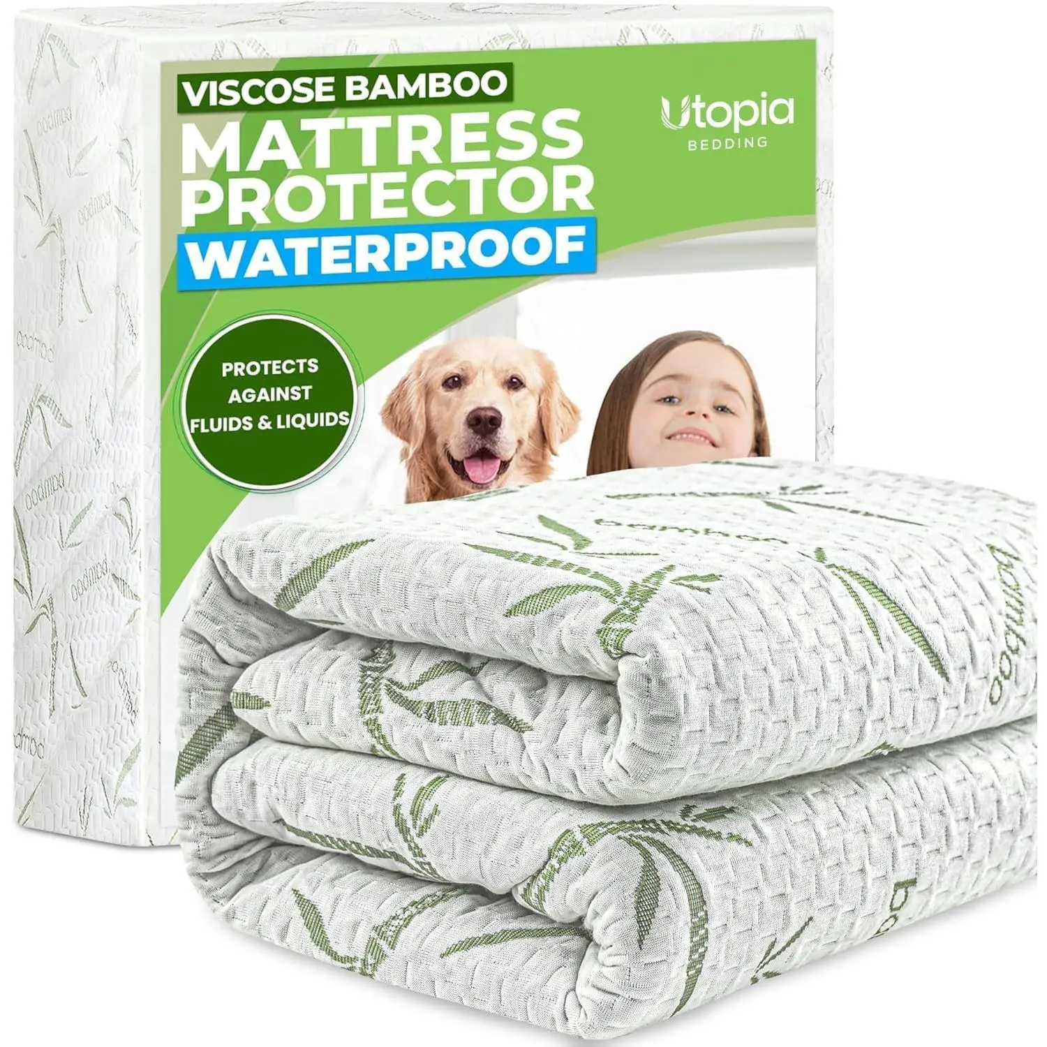 Bamboo Viscose Waterproof Mattress Protector Queen Size, fits 17" deep |   Bedding Cooling Mattress Cover, Soft Breathable Mattress Pad, Noiseless, Fitted Style, Stretchable Pockets, Washable