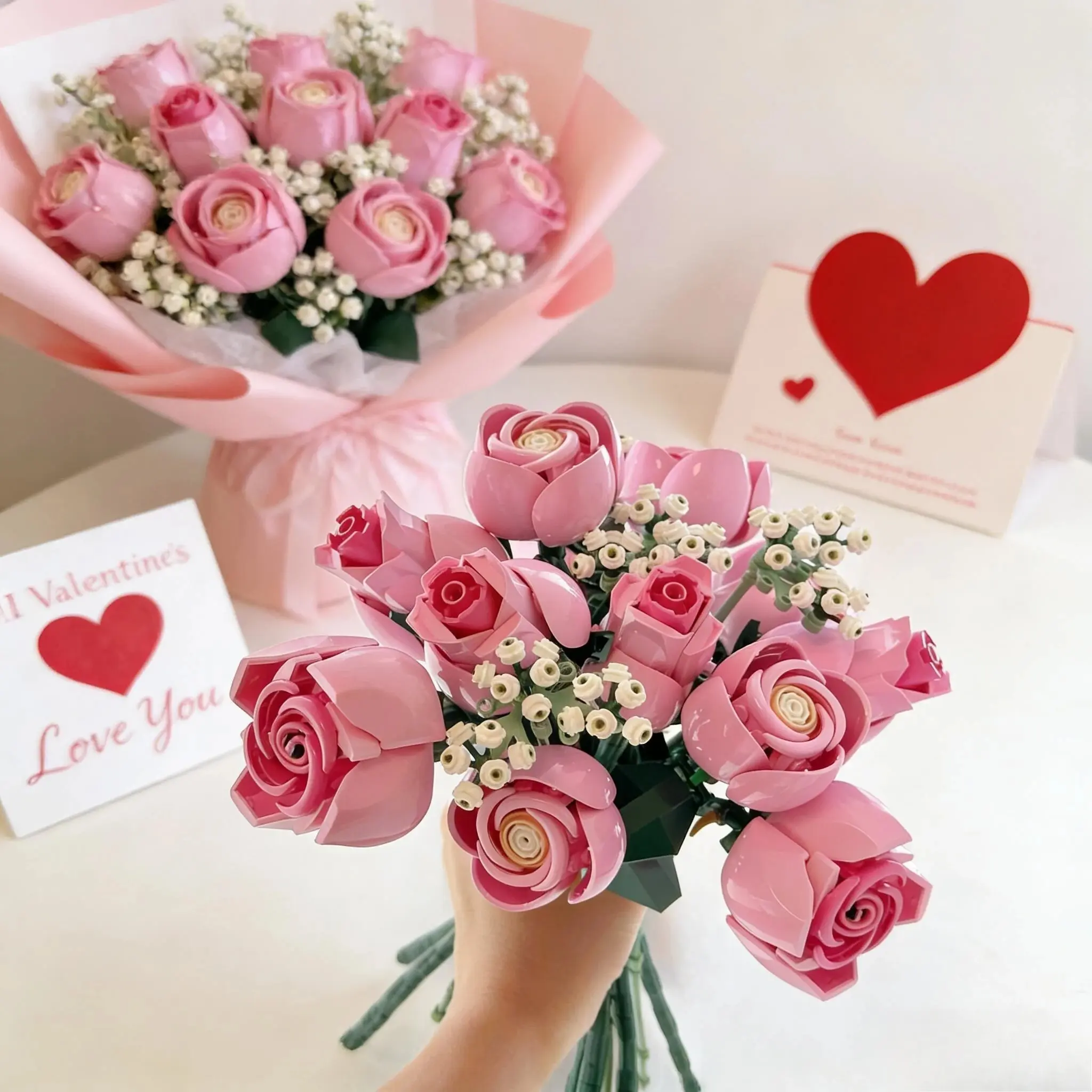 Valentine's Day Diy Rose Flower Bouquet Flower Building Block Set, 789 Pieces, Creative Abs Material, Best Gift Toy, Couples Family Interaction