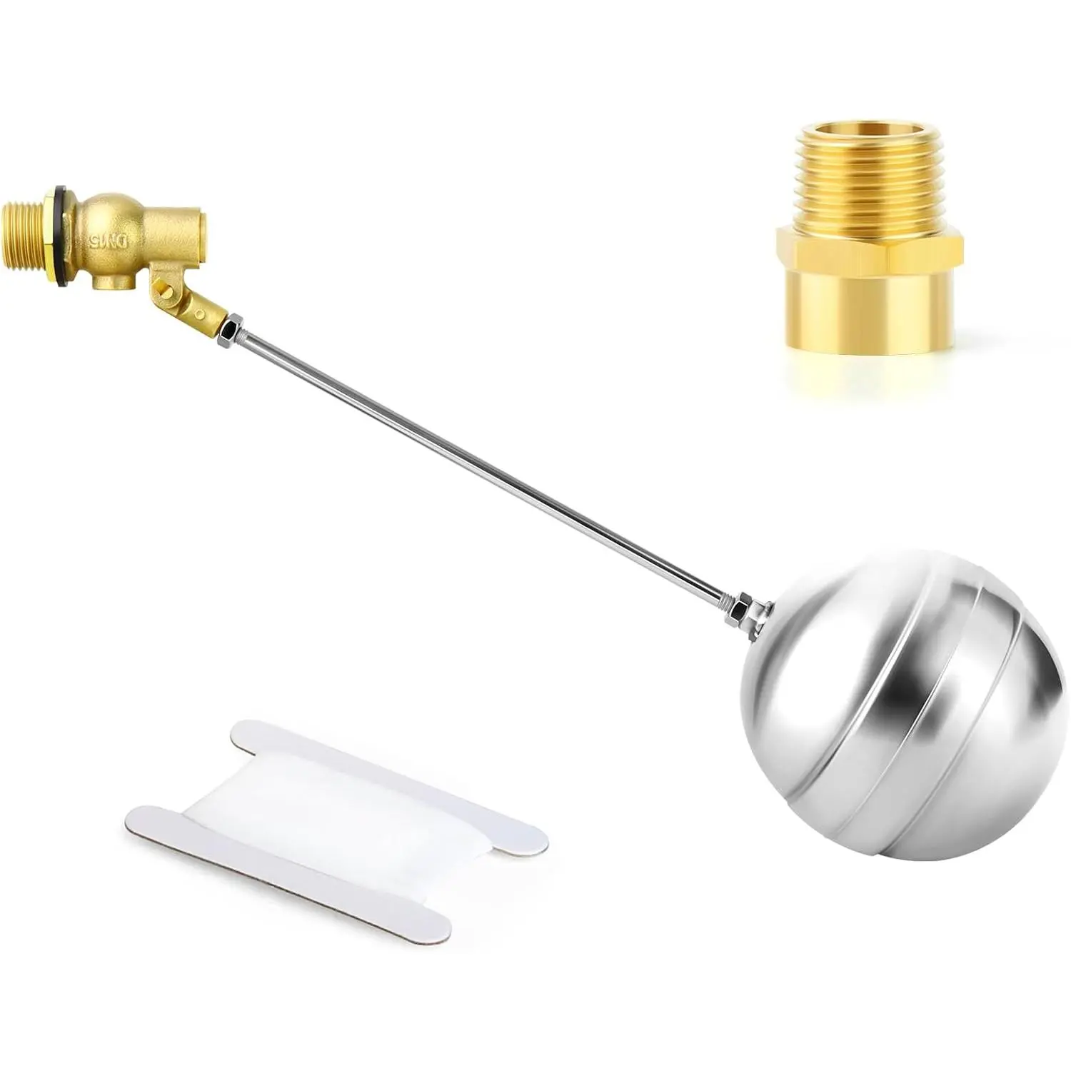 1 count 1/2" 304 Stainless Steel Float Ball Valve with 1/2"G Female x 1/2"NPT Male Adapter, DN15 Adjustable Water  Float Ball Valve for Stock  Pool Water Level Control