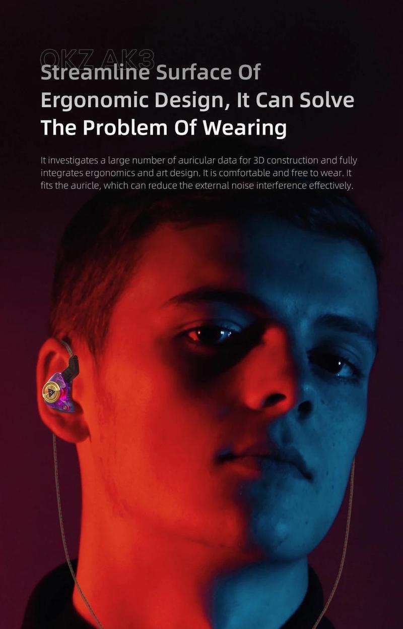 QKZ-AK3/AK6 Wired In-Ear Earphones with Mic – HiFi Subwoofer, Noise Cancelling, 3D Stereo Sound for Gaming, Sports & Gym