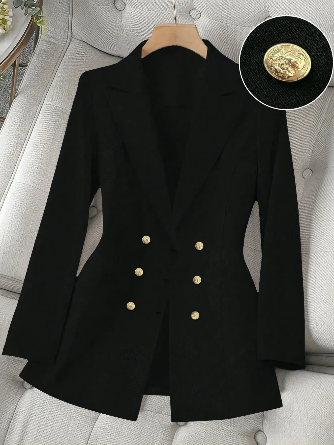 Women's Slim Fit Blazer Long Sleeve, Elegant Double Button Lapel Coat, All over Print, Spring & Fall, Professional Office Wear, High-End Style