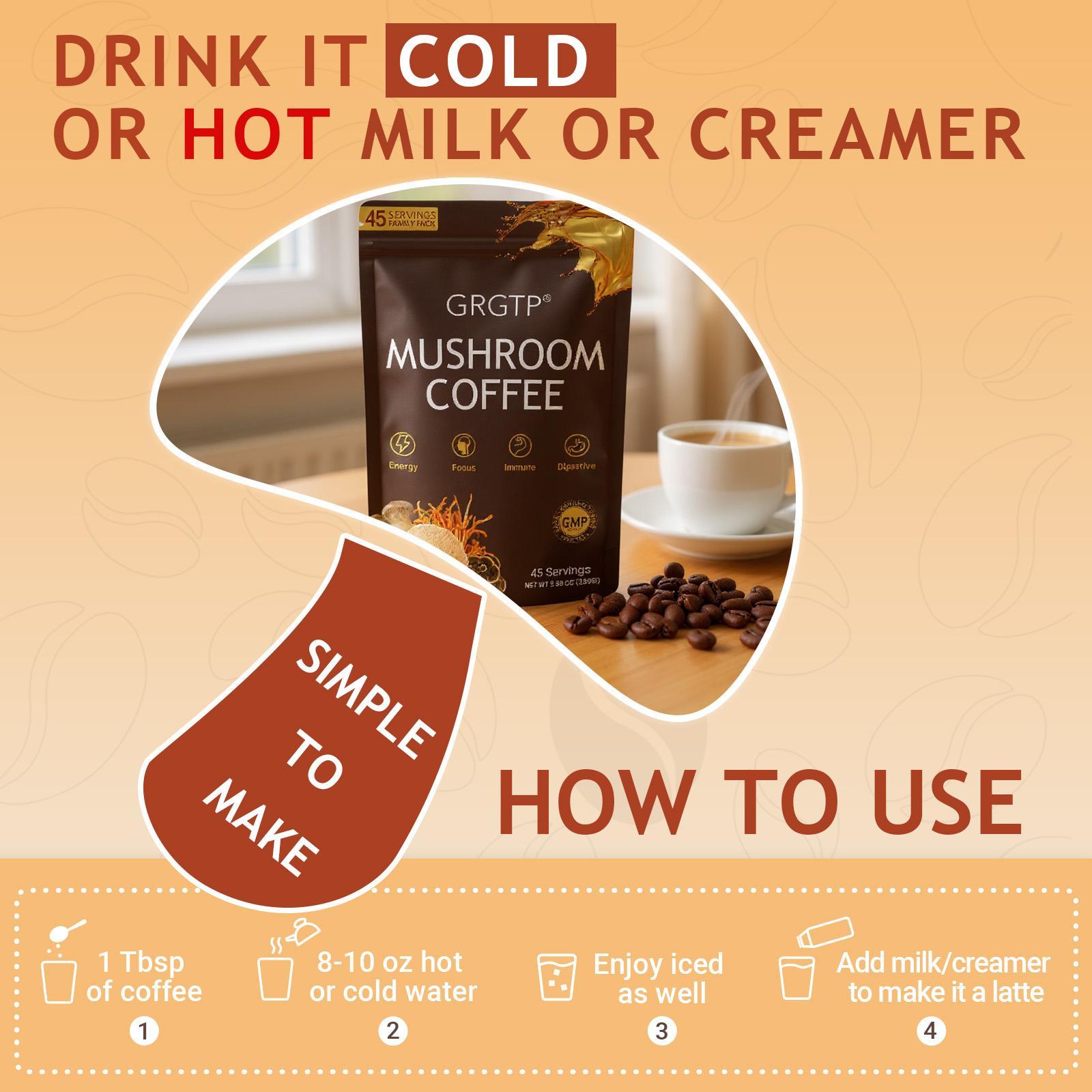 GRGTP Mushroom Coffee - Mushroom Coffee Supplement - Powder - Brewing