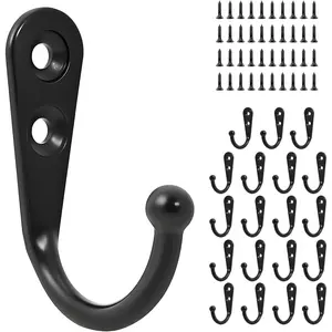 Key Hooks Coat Hooks for Hanging, Key Holder, Wall Mount Hook with Stainless Steel Screws, Command Hooks Utility Hangers for Key, Hat, Cup, Coat, Picture (Black)