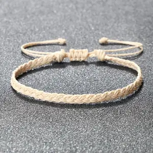 Unisex Classic Handmade Braided Bracelets - Pure Color Waxed Thread Adjustable Wristband Charm Jewelry, Ideal Gift for Daily Wear,cords for graduation,beach essentials