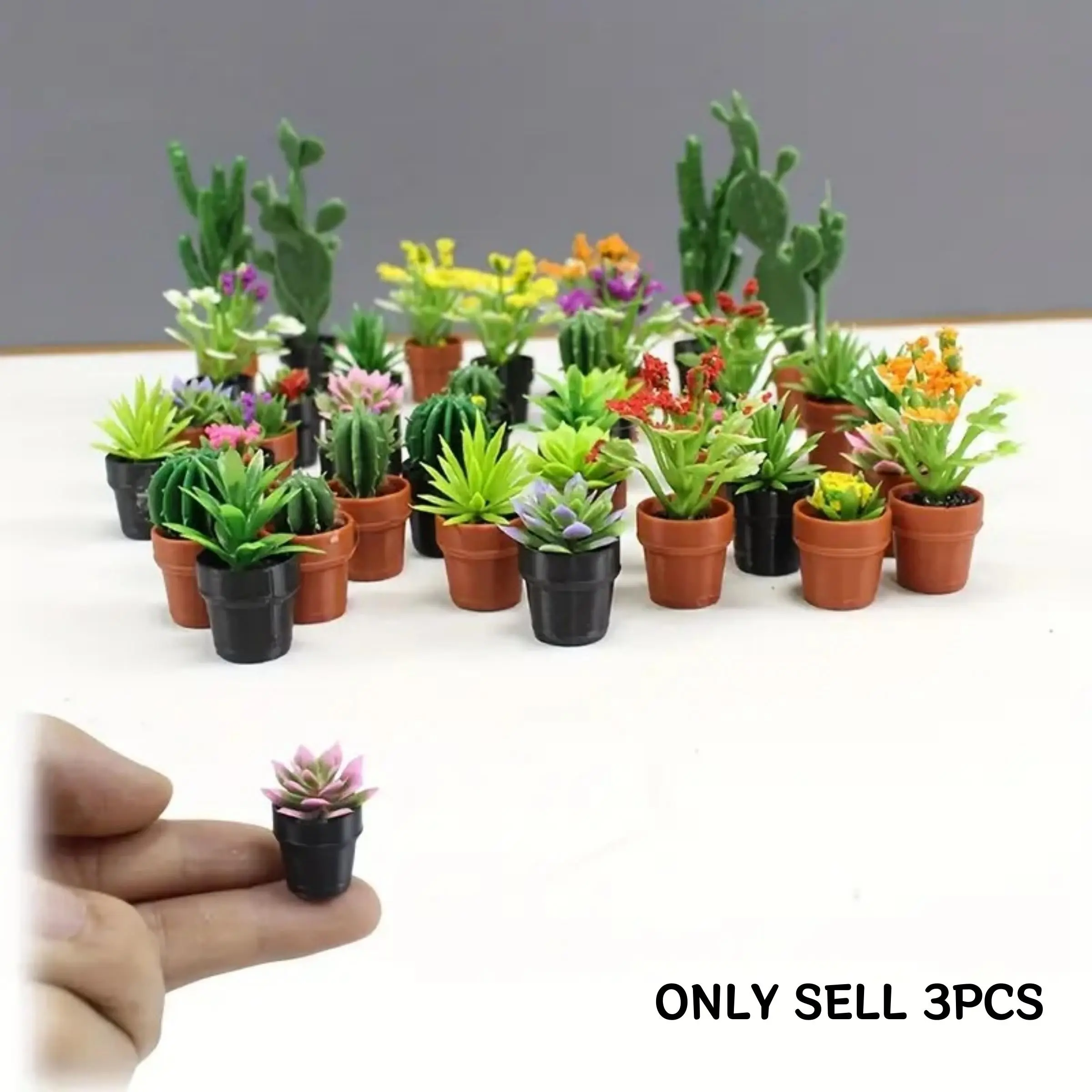 3pcs Mini Artificial Succulent Plant Pots, Vibrant Colors, Realistic Flowers, Plastic Material, Dollhouse Decor, Model House Accessories, Fake Flower Plants, Artificial Plant Set, Fake Succulents, Decorative Fake Plant - styles are random