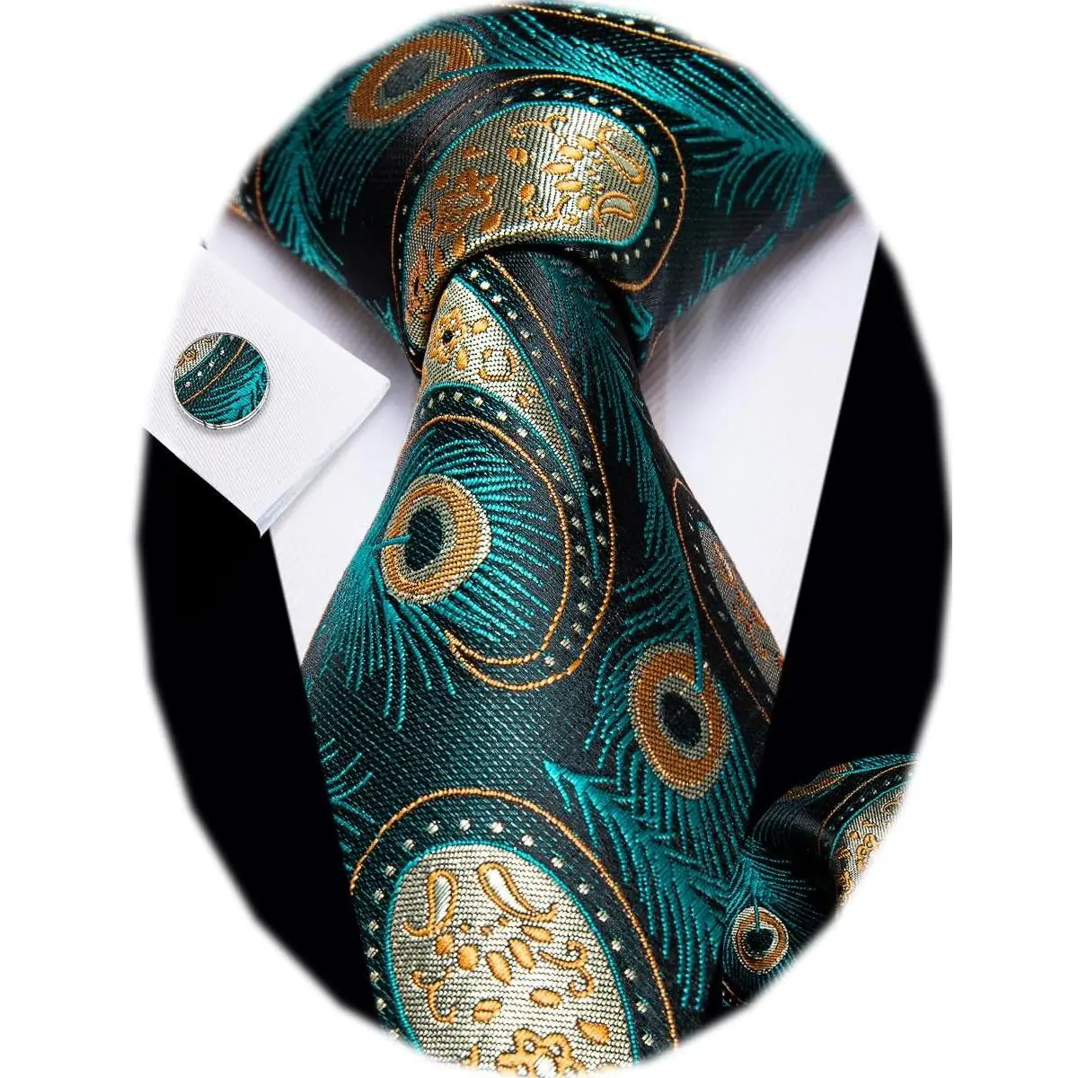 Paisley Tie Sets Floral Necktie Handkerchief Cufflinks Set Silk Woven Ties Business Wedding Party