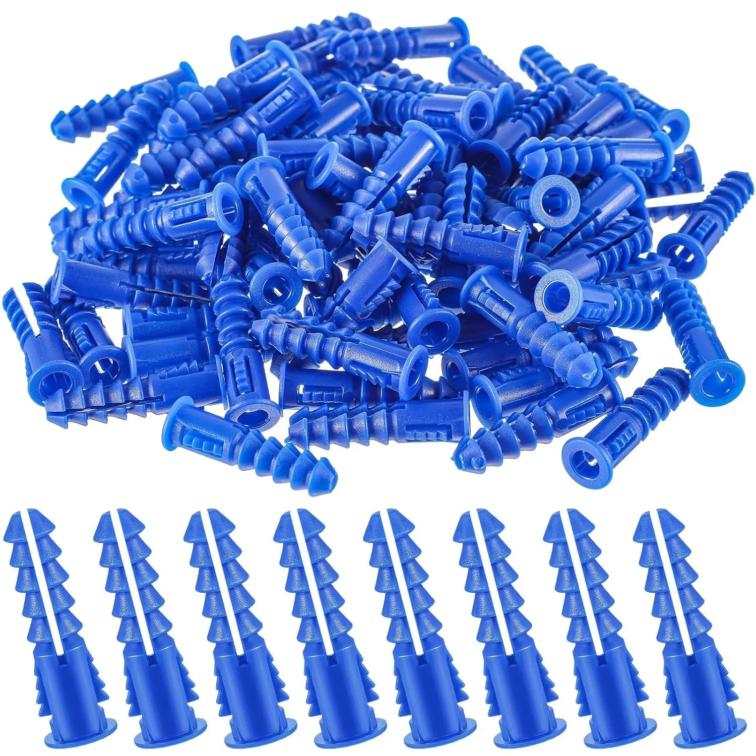 500 Pcs #8-10-12 x 1-1/4 Inch Ribbed Lightweight Plastic Anchors Drywall Anchors for Hollow Walls Pictures Artwork Decor Light Duty Anchoring Application (Blue)