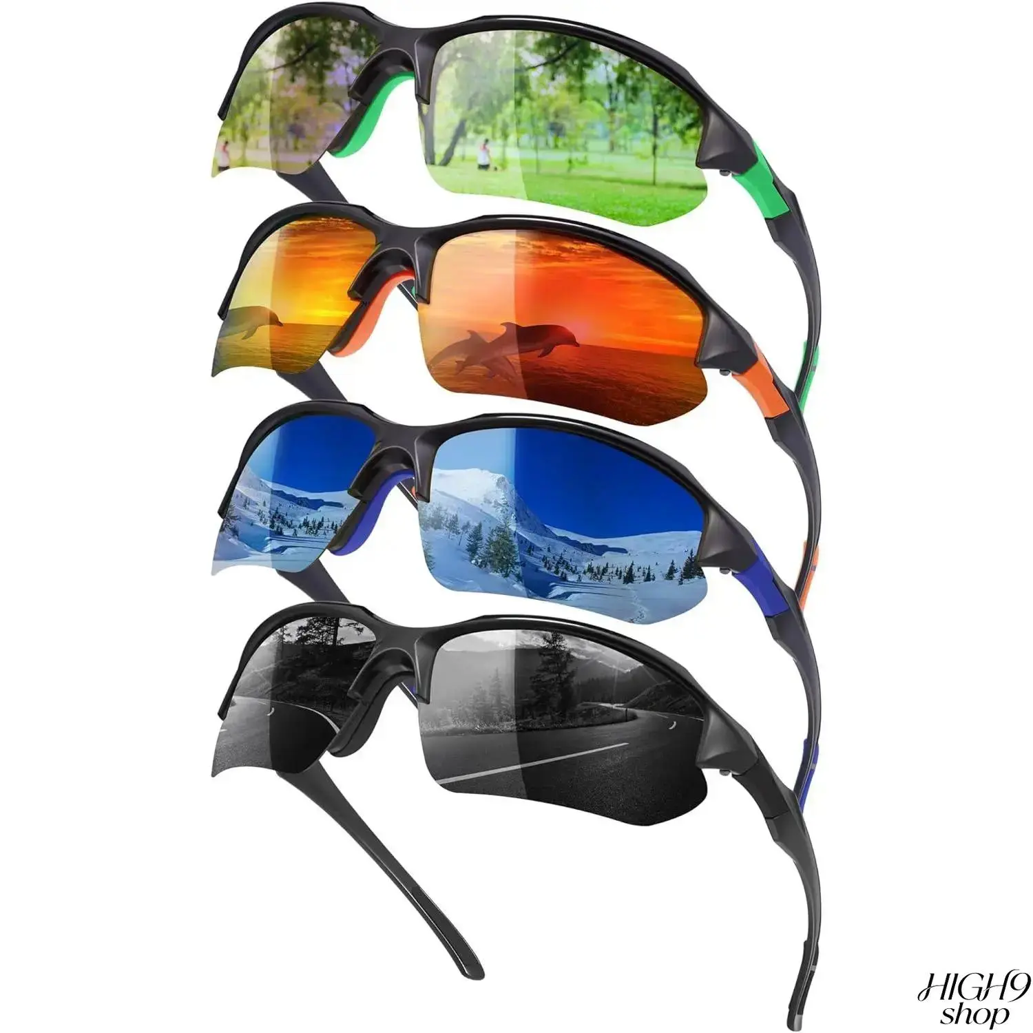 4 Pack Unisex Polarized Sports Sunglasses, Lightweight Half Rim & Rimless Frames, 100% UV Protection Outdoor Shades for Men Women