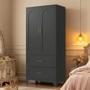 Modern Metal Cabinet Wardrobe - Black Full-Length Standing Closet Storage, 71" Tall Extendable Large Portable Unit, 3 Shelves, Drawers, Hanging Rod, Doors, Adjustable for Bedroom, Laundry Room, 31.50x17.72x70.87in, 71.65x20.47x5.91in