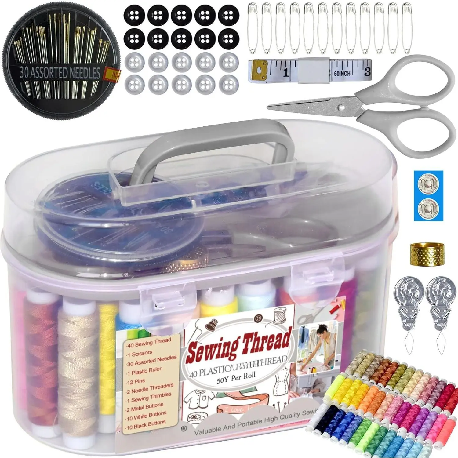 40 Spools Synthetic Thread Portable Box Sewing Repair Kit - Craft Supplies for Home Sewing (Green)