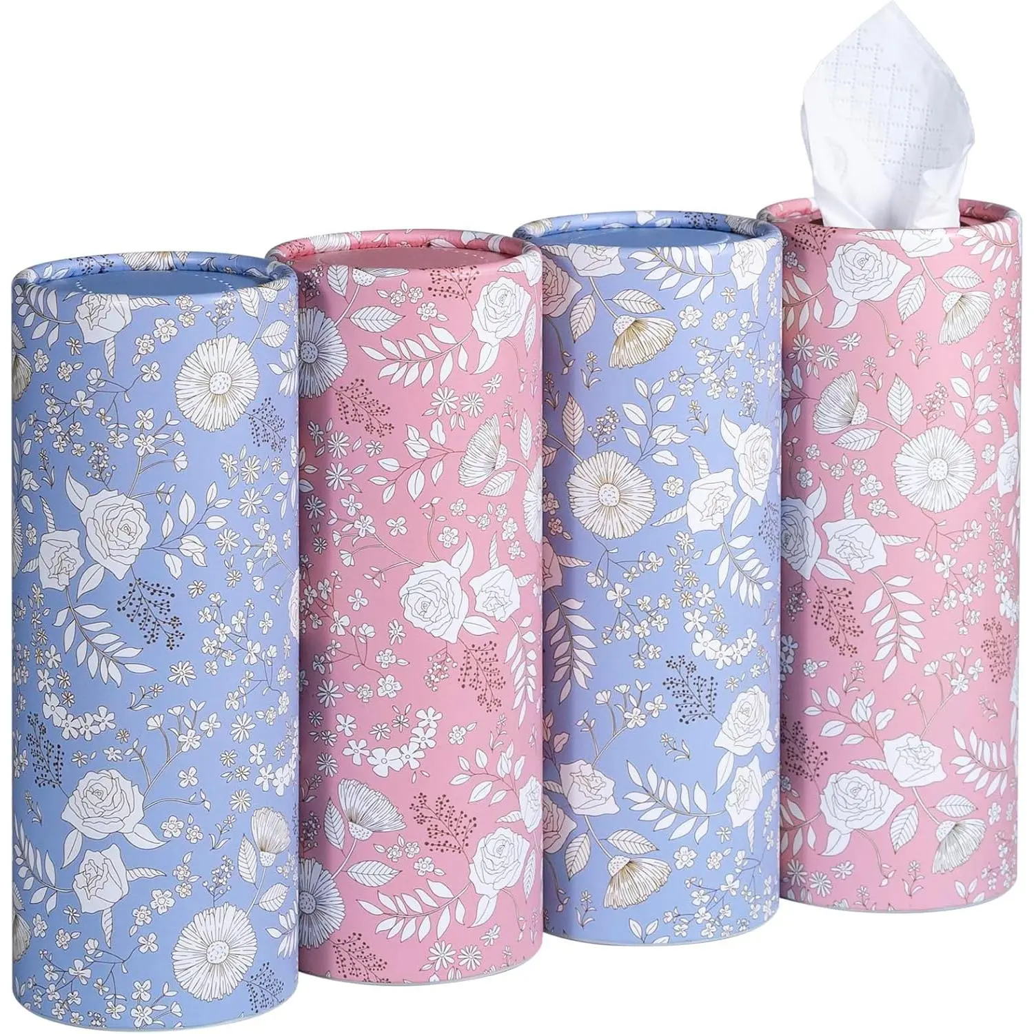 Tissues Cylinder, 4-Pack, 50 Tissues per Canister, 3-Ply (200 ), Facial Tissues for  Cup Holder, Round Tissue Box Holder, Wildrose  Dandelion Whispers