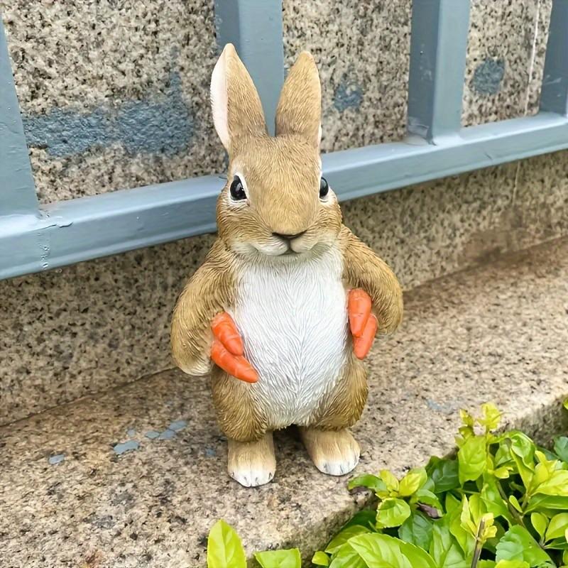 Resin Garden Bunny Statue with Carrot Standing Rabbit Sculpture for Indoor and Outdoor Farmhouse Lawn Yard Art Decor