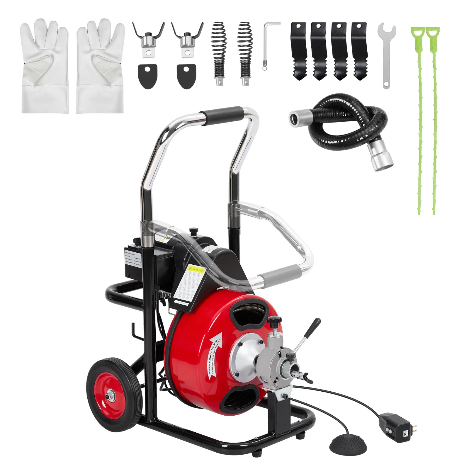 Electric Drain Cleaner – 75FT x 3/8" Auto-Feed Cable, 250W Motor, 4 Cutters, Foot Switch – Portable Sewer Snake for 1-4" Pipes