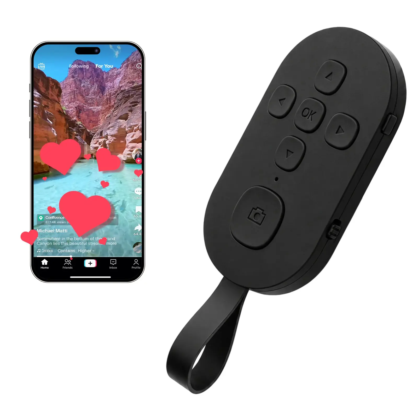 Bluetooth Remote for TikTok Scrolling, Portable Phone Page Turner and Selfie Shutter with Volume Control, Like and Play Pause, Father's Day Gift for Smartphone Users, Handsfree Scrolling Remote