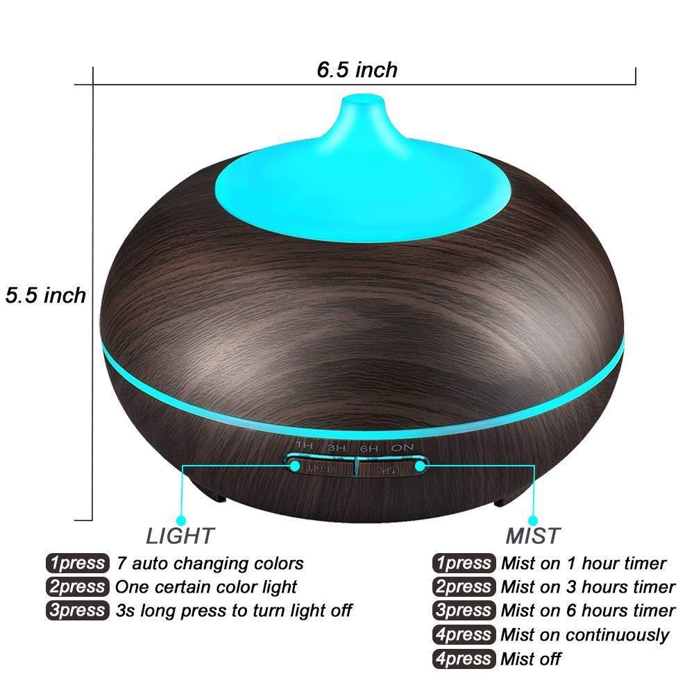 550ml Ultrasonic Essential Oil Diffuser and Air Humidifier, Whisper Quiet Aromatherapy Machine with 4 Customizable Timer Modes, Large Space Aroma plant Diffuser and Air Purifier for Home and Office remote operation Aroma Diffuser CoolRelief