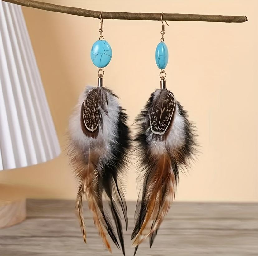 Bohemian Style: Multicolored Dyed Feather Earrings for Women and Girls